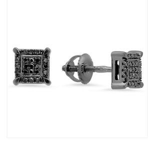 18K Oxidized White Gold Square Ear Studs w/ Screw Backs